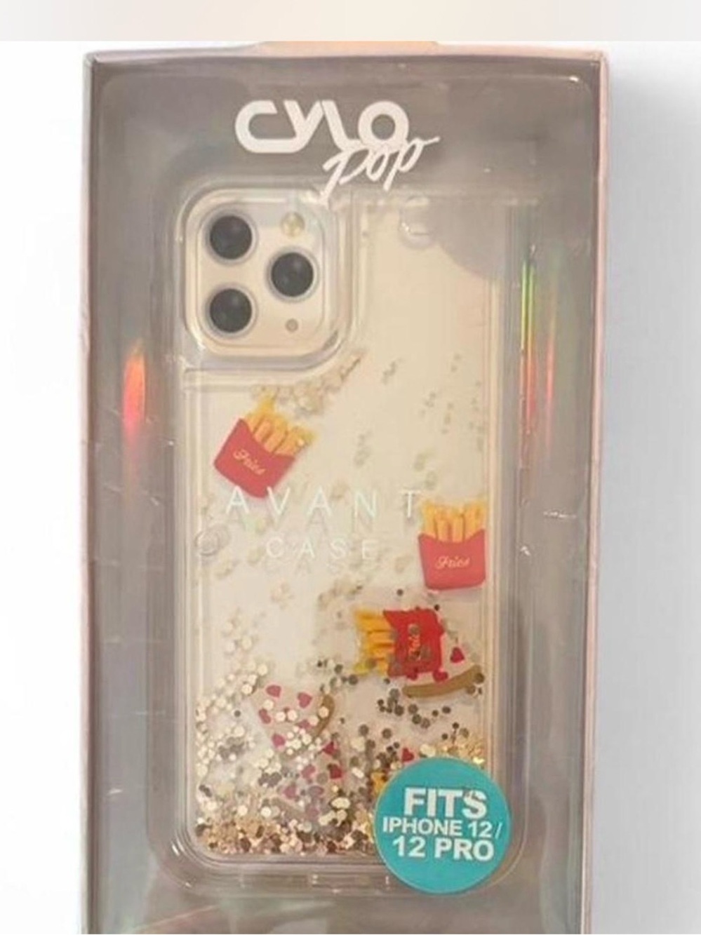 New Glitter Shake iPhone 12/12 Pro Case With French Fries, Pizzas & Sparkles